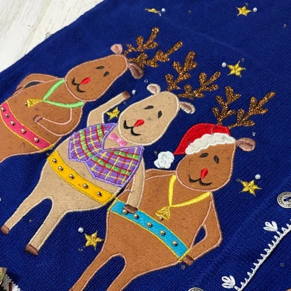 Vintage Blue Festive Christmas Cardigan Size Large - Picture 13 of 13